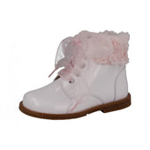 Andanines Girls Lace Up Fur Trim Boots